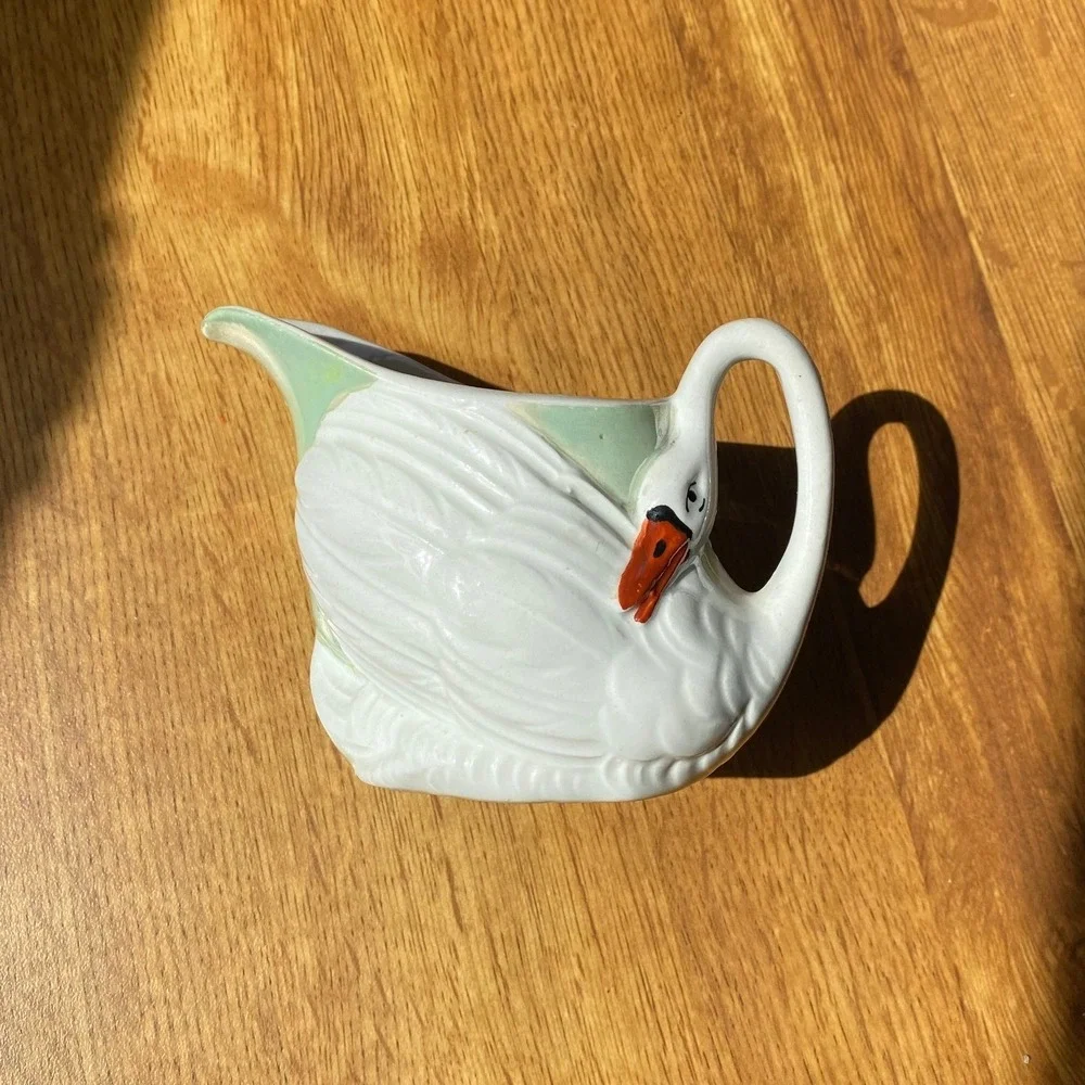 Vintage Czechoslovakia‎ Ceramic White Swan Creamer Pitcher Figural Ethereal MCM